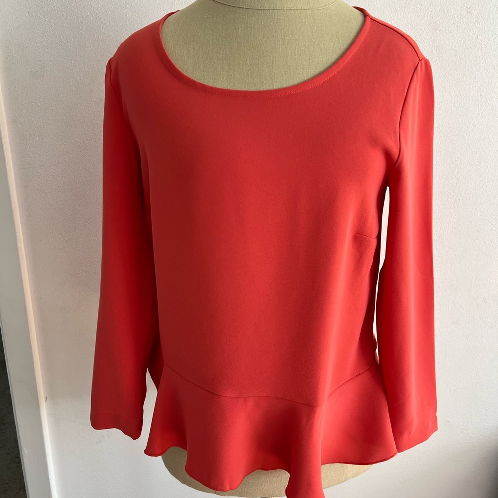 Ann Taylor Red Peplum Long Sleeve Blouse